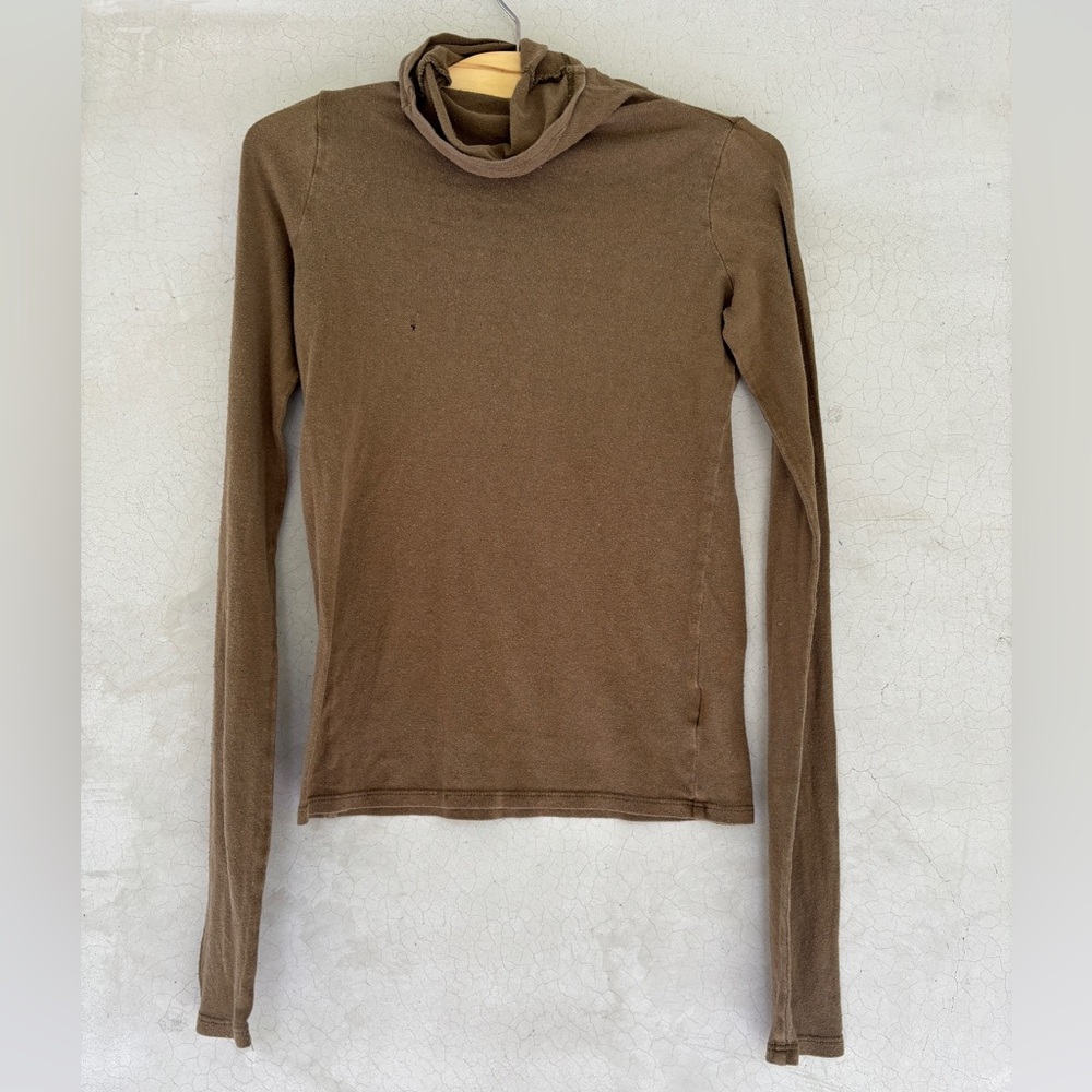 OZMA Brown Cowl Neck Sweater with Ribbed Knit